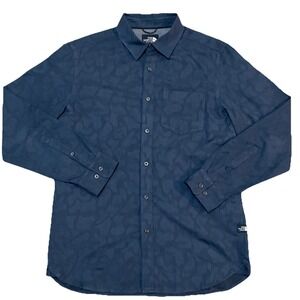 The North Face Men's Medium Blue Camo Print Long Sleeve Button Up Collared Shirt